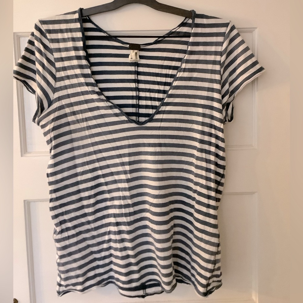 Free People We The Free G+L+ Good Luck V-neck Mariner Tee, Sz S/M Made in Peru